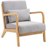 HOMCOM Modern Armchair with Wood Legs and Pillow, Upholstered Accent Chair for Living Room and Bedroom - Grey