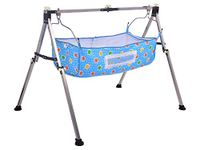 INFANTO Porta Baby Cradle, Ghodiya, Palna, Jhula - Stainless Steel, Soft Cushioned, Hammock Style, Compact Folding, Breathable Net Cover, Anti-Skid Pad, Washable Fabric - Birth to 12 Months - P Blue