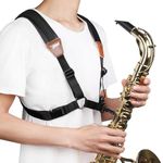 JIAMIAN Saxophone Strap, Universal Double Shoulder Leather Sax Neck Strap, Premium Saxophone Strap with Adjustable Padded Harness Strap and Metal Hook, for Any Saxophonist