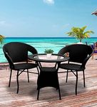 DEVOKO 3 Pieces Patio Outdoor Rattan, Wicker Chair Conversation, Garden, Backyard, Balcony, Porch, Poolside Furniture Sets With Glass Table (Black, 76.2 Cm, 58.4 Cm, 61 Cm)