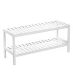 SONGMICS Natural Bamboo 2-Tier Shoe Rack, Shelf for Shoes Plants Books, for Living Room Hallway Bedroom Bathroom, 26 x 70 x 33 cm, White LBS02WT