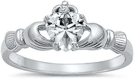 Clear CZ Claddagh Promise Heart Ring New .925 Sterling Silver Band Size 13