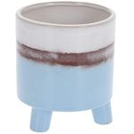 Carousel Home and Gifts Ombre Glaze Ceramic Plant Pot Holder 12.5cm x 15cm - Cachepot Vase Indoor Garden Planter With Legs ~ Blue