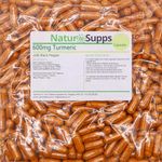 Natur Supps Turmeric and Black Pepper Capsules High Strength 600mg, Vegan and Vegetarian Turmeric Curcumin Supplement, Pack of 365, Superior Absorption to Tablets, UK Made