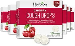 Herbion Naturals Cough Drops with Natural Cherry Flavor, Dietary Supplement, Soothes Cough, for Adults and Children 6 Years+ Pack of 6 (108 Lozenges)