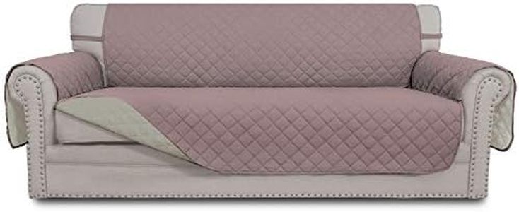 Easy-Going Sofa Covers, Slipcovers, Reversible Quilted Furniture Protector, Improved Anti-Slip with Elastic Straps and Foams (Oversized Sofa, Pink/Beige)