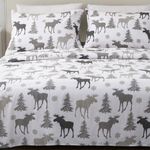 Great Bay Home 4 Piece 100% Turkish Cotton Full Winter Lodge Flannel Sheet Set | Cotton Printed Bedding Sheets & Pillowcases | Double-Brushed Flannel Bed Sheets (Full, Moose)