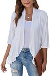 Bluetime Women's Casual Lightweight Open Front Cardigans Soft Draped Ruffles 3/4 Sleeve Cardigan (S-3XL), White, X-Large