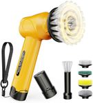 qimedo Battery Electric Spin Scrubber Q4, 800RPM Handheld Scrubber for Cleaning with Display, Power Dish Scrubber with 5 Heads, Shower Cordless Cleaning Brush for Bathroom/Sink/Window