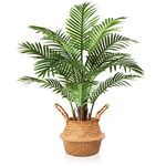 MOSADE Artificial Palm Tree 37" Fake Potted Areca Palm Plant with Handmade Seagrass Basket, Perfect Faux Tree Home Décor for Indoor Outdoor Office Porch Balcony Bedroom Bathroom Gift