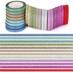 Thin Glitter Washi Tape - 24 Rolls 5mm Colored Rainbow Washi Masking Tape Set, Skinny Decorative Tape for Bullet Journal, DIY Crafts, Planner, Scrapbook, Gift Packaging (Glitter Tape-24)