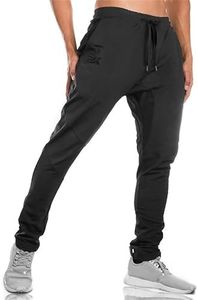 BROKIG Jogging Homme Sport Pantalon de Double Poche,Pantalons Fitness Zippés et Stretch pour Hommes Pantalon Survêtement Coton(Noir,L)