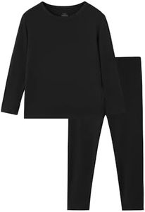 BambooBud Thermal Underwear for Kids Girls Thermals Flexible Fit Top and Bottom Pajama Set Girl Long Johns Base Layer,Black,X-Small