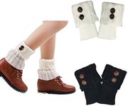 CHENGZI 2 Pairs Short Women Crochet Boot Cuffs Winter Cable Knit Leg Warmers (BLACK+WHITE-B)