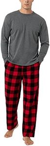 LAPASA - Pijama Hombre Invierno 100% Algodón Franela Pantalones a Cuadros Pijama Largo Camiseta y Pantalón de Pijama M79 M Cuadro Gris + Negro y Rojo