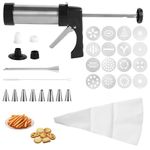 29pcs Stainless Steel Cookie Press Gun Kit, Include Spritzer Cookie Press Gun Mold Machine Discs Piping Set Cleaning Brush Manual Instruction for Baking DIY Biscuit Maker Cakes Desserts