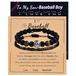 Lostars Soccer Football Basketball Baseball Bracelets for Boy 8-12 and Morse Code Bracelets 2 pcs Set,Birthday/Valentines Day/Graduation/Back to School/Christmas Gifts for Teen Boy, Small, Stone,