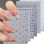 KQueenest 6Sheets 3D Metallic Star Nail Art Stickers Self-Adhesive with Luxury Rhinestones Design Colorful Nail Decals for Nais Art Supplies Cute Acrylic Nails Decoration Accessories DIY Home Manicure