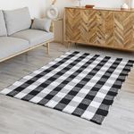 HOMEMONDE Handmade Buffalo Plaid Rug - 3 x 5 Feet Big Checkered Area Rug for Kitchen, Livingroom Decoration - (Black & White, 36 x 60 Inch)