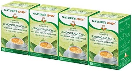 Nature's Guru Instant Lemongrass Chai Tea Drink Mix Sweetened 10 Count Single Serve On-The-Go Drink Packets (Pack of 4)