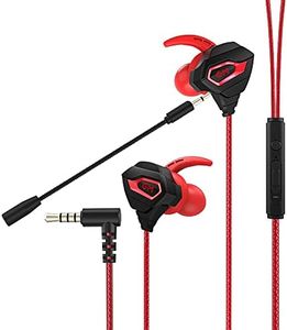 VersionTECH. Gaming Earbuds with Mic, In-Ear Gaming Headphones Wired with Microphone Dual Audio Drivers Noise Cancelling Stereo Bass Compatible for PC/PS5/PS4/Xbox/Nintendo/Switch/Mobile 3.5mm Aux-Red