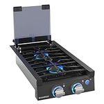 CAMPLUX RV Cooktop 2 Burners Slide-in, Propane Cooktop Stove with Tempered Glass Cover, 12 inches Gas Rangetop with Blue Indicator Light, 13,000BTU, Black