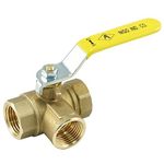 NIGO Industrial Co. 180SS Series 3-Way (L-Port) Forged Brass Ball Valve, Lever Handle, NPT Female, Full Port 400WOG (1")