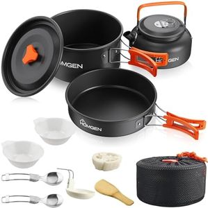 HOMGEN Portable Ultralight Anodized Aluminum Camping Cookware Set for 2 People with Nesting Non-Stick Frying Pot/Pan-800ml Insulated Teapot-3*Bowls etc - Compact Backpacking Gear for Camping
