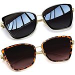 Joopin Cateye Sunglasses for Women UV Protection Fashion Square Metal Frame Cat Eye Sun Glasses Oversized Ladies Shades (Black Grey Lens+Leopard Brown Lens)