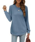 Jescakoo Sweatshirts for Women Long Sleeve Shirts Crewneck Pullover Loose Fit Tops Womens Clothing Trendy 2024 Fall Winter Blue Grey L