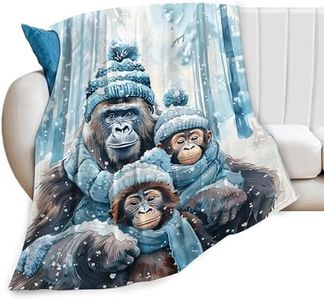 Gorilla Blanket Funny Winter Snow Gorilla Family Decor Throw Blanket Gifts for Girls Boys Gorilla Lover Super Warm Soft Plush Fleece Flannel Blanket Couch Bedding Blanket for Adults Kids Women 50"X40"