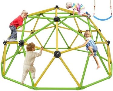 Kids Climbing Dome with Swing, 10FT Indoor Playground for Kids 3-6, Outdoor Jungle Gym Playset, Sturdy Steel Frame Supports 800lbs, Easy Assembly & Rust-Resistant Gift for Boys Girls (Yellow & Green)
