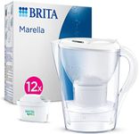 BRITA Marella Water Filter Jug White (2.4L) Annual Pack incl. 12x MAXTRA PRO All-in-1 Cartridge - Fridge-Fitting jug with Digital LTI and Flip-Lid - Now in Sustainable Smart Box Packaging