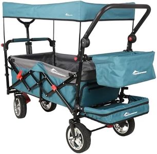 CROTECMOUNTAIN Collapsible Wagon with Canopy,330lbs Wagon Cart, Collapsible Foldable Garden Cart- with Adjustable Push Pulling Handles Outdoor Utility Wagon for Beach Garden Camping, Blue