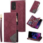 UEEBAI Wallet Case for Samsung Galaxy A52 5G/4G A52S 5G, Vintage Premium PU Leather Cover Flip Case with Card Slots Magnetic Closure Zipper Pocket Kickstand Handbag with Hand Strap - Wine Red