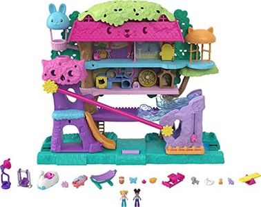 Polly Pocket Doll House with 2 Micro Dolls and Accessories, Toy Car, Funriture and 4 Pets, Expandable Pet Adventure House​​​​