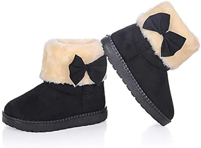 DADAWEN Baby's Girl's Toddler Fashion Cute Bowknot Fur Lining Princess Warm Snow Boots Black US Size 11.5 M Little Kid