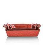 KOOV Bakeware Set, Ceramic Baking Dish Set, Rectangular Casserole Dish Set, Lasagna Pans for Cooking, Cake Dinner, Kitchen, 9 x 13 Inches, Texture Series 3-Piece (3 Piece, Cherry)