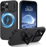 DOMAVER for iPhone 16 Pro Case with Magnetic Rotatable Kickstand & Slide Camera Cover, [Compatible with MagSafe], Heavy Duty Shockproof Case for iPhone 16 Pro 6.3", Black