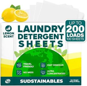 Eco Friendly Laundry Detergent Sheets (100 sheets 200 loads) - Plant based Free and Clear Strips for HE machine, Travel Friendly, home clothes washing (Lemon)