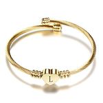SBI Jewelry Initial Letter A-Z Gold Bracelet Cuff Women Heart Wrap Alphabet Bangle Gift for Women Sister Mom Daughter Auntie Grandma BFF Friends Family Valentines Day Birthday, Stainless Steel, no