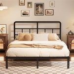 Husleephu Queen Bed Frame with Headboard, 12 Inch Queen Size Bed Frame with Heavy Duty Metal Slats, No Box Spring Needed, Noise Free, Easy Assemble, Black