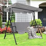 COVERONICS 3-Person Porch Swing Chair，Adjustable Canopy Outdoor Swing with Steel Frame，440 LBS Patio Swing for Yard,Lawn,Garden,Pool,Indoor(Grey)…