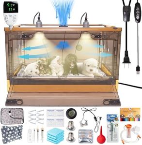 Puppy Incubator with Heating and Fan, Ideal Incubator for Puppies and Kittens with Puppy Heating Bed Mat, Ensures Good Ventilation and Temperature Control for Newborn Pets (86L)