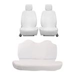 AUTOXYGEN Car Towel Seat Cover Accessories Front & Rear 100% Pure Cotton Fabric, Sweat Control Complete Set for Tiago (Front Detachable Headrest, White)