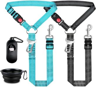 Dog Seat Belt Harness for Car, 3 in 1 Pet Dog Car Seatbelt Leash, Retractable Restraint Secures to Vehicle Headrest & Adjustable Reflective Bungee Dog Seatbelt Tether with Poop Bag Dog Bowl - 4 Piece