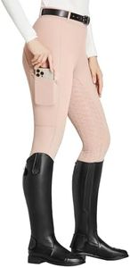 FitsT4 Sports Women's Full Seat Riding Tights with Zipper Pockets Horseback Riding Pants Equestrian Breeches for Women Foggy Pink L
