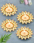 Homesake Tealight Candle Holders for Home Decor, Mosaic Glass, Balcony Decoration Items Outdoor, Balcony Decor, Candle Stand, Flowers Diwali Decoration Items, Diwali Gifts Item, Diwali Lights for Decoration for Home | Pack of 4