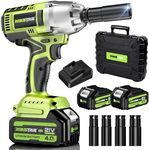 Robustrue Cordless Impact Wrench, 590Ft-lbs (800N.m) Brushless 1/2 inch Impact Wrench, 2500RPM Max Torque Impact Gun, 2x 4.0Ah Battery, Charger, 4 Sockets, Electric Impact Wrench for Car Truck RV