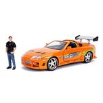 Jada Toys Fast & Furious Brian & Toyota Supra, 1: 24 Scale Orange Die-Cast Car with 2.75" Die-Cast Figure